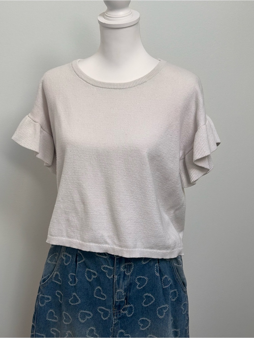 MADEWELL Light Cream Ruffle Sleeve Knit Top XS